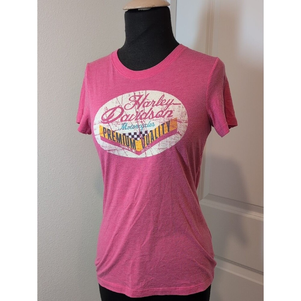 Harley-Davidson Pink Logo Tee with Retro Oval Graphic